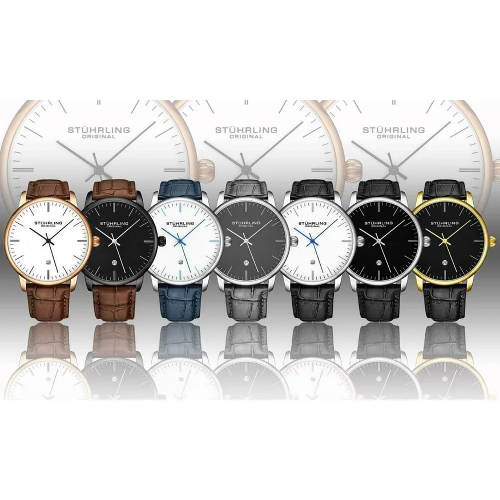 Stuhrling Mens 8.5mm Brown or Gray Leather Watch
